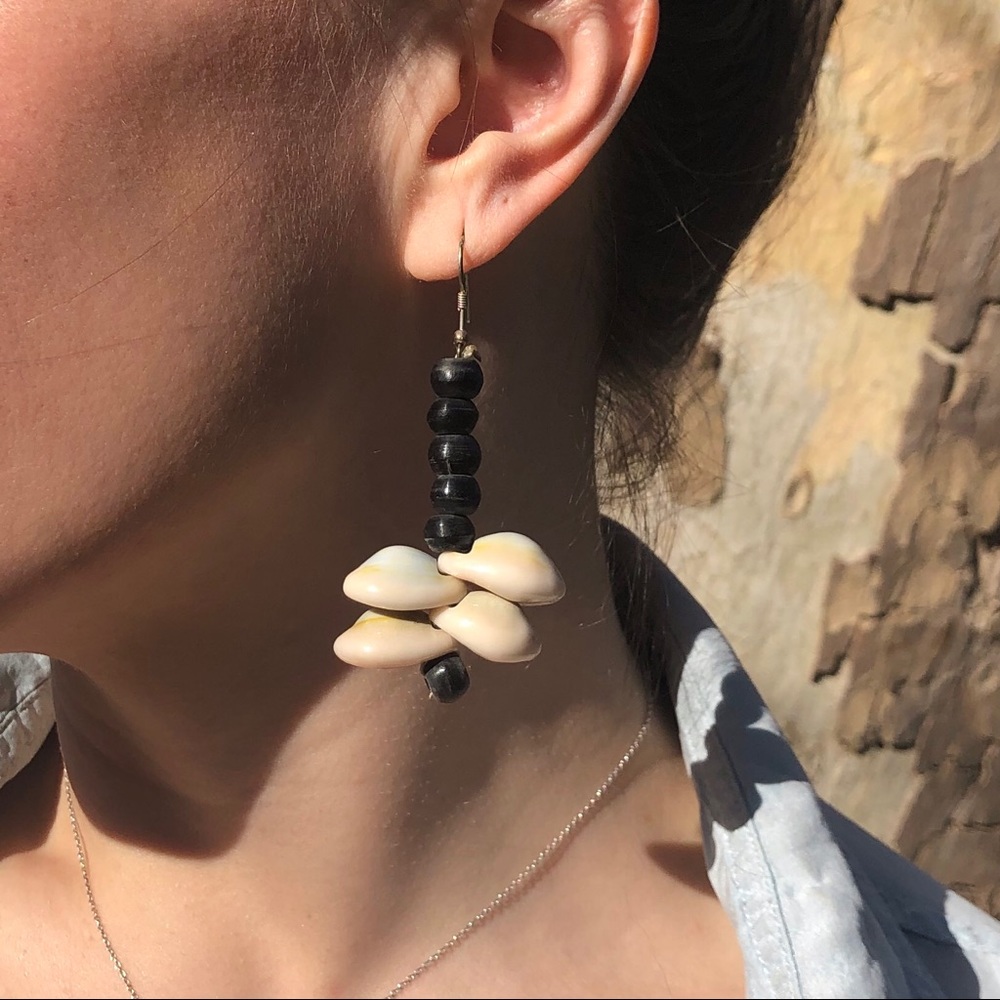 Cowry Shell and Pony Bead Earrings